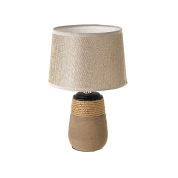 NATURE - Lámpara de mesa rústica de cerámica y cordón de arpillera marrón