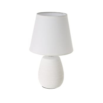 Lámpara de mesa con base rústica de cerámica blanca