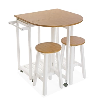 Borrby - Mesa de comedor con taburetes en aglomerado efecto madera blanco