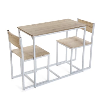Riesa - Mesa de comedor con sillas en aglomerado efecto madera y metal blanco