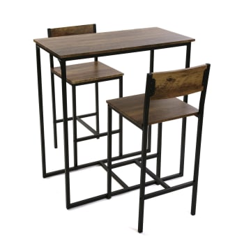 Satu - Mesa de comedor con 2 sillas en aglomerado efecto madera y metal negro