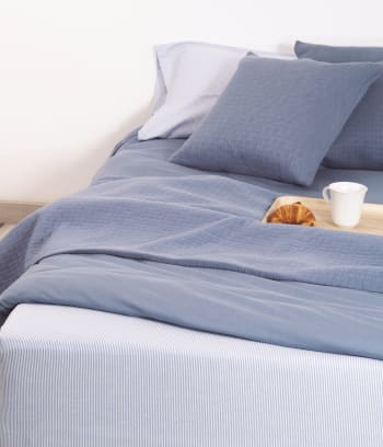 OXFBLUE - Sábana de punto 100% algodón azul para cama de 135 cm con almohada