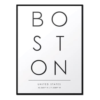 Ciudades - Affiche avec cadre noir - Boston - 50x70