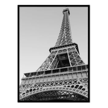 Bw - Affiche avec cadre noir - Tour Eiffel vue d'en bas - 30x40