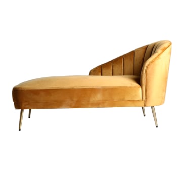VALLANS - Chaise longue de terciopelo en color mostaza de 153x82x83cm