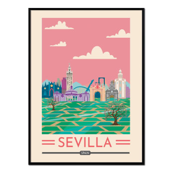 Ciudades - Affiche avec cadre noir - Séville - 30x40
