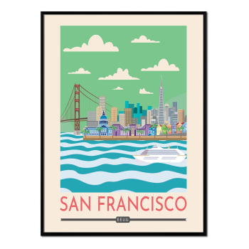 Ciudades - Affiche avec cadre noir - San Francisco - 30x40