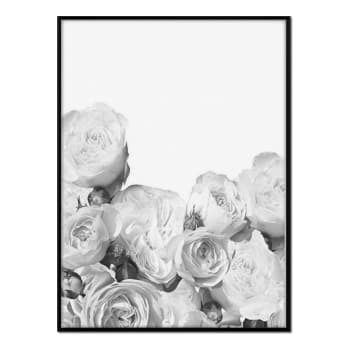Flores - Affiche avec cadre noir - Roses en Noir et Blanc - 30x40
