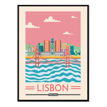 Ciudades - Affiche avec cadre noir - Lisbonne - 50x70
