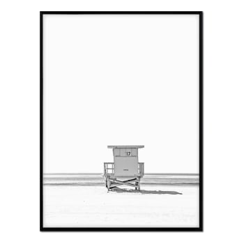 Playa - Affiche avec cadre noir - Sauveteur en Noir et Blanc - 50x70