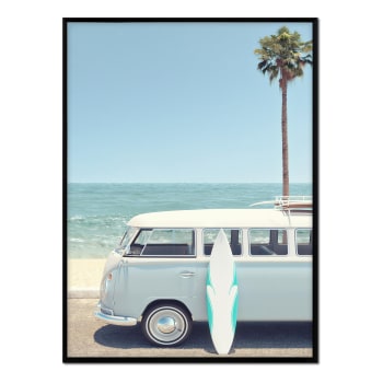 Playa - Affiche avec cadre noir - Caravane bleue - 50x70