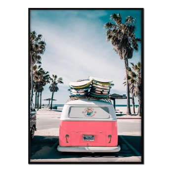 Playa - Affiche avec cadre noir - Camionnette rouge - 30x40