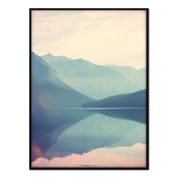 Montaña - Affiche avec cadre noir - Coucher de soleil sur le lac - 50x70