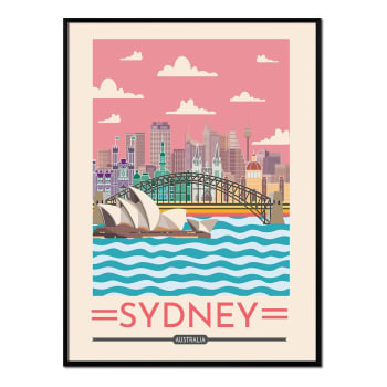Ciudades - Affiche avec cadre noir - Sydney - 50x70