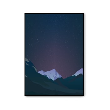 Montaña - Affiche avec cadre noir - Illustration de nuit - 50x70