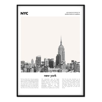 Ciudades - Affiche avec cadre noir - Description New York - 50x70