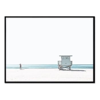 Playa - Affiche avec cadre noir - Poste de secours bleu - 30x40