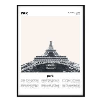 Ciudades - Affiche avec cadre noir - Description Paris - 30x40