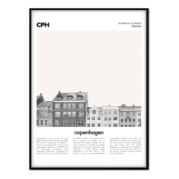 Ciudades - Affiche avec cadre noir - Description Copenhague - 30x40