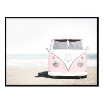 Playa - Affiche avec cadre noir - Caravane rose - 50x70