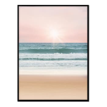 Playa - Affiche avec cadre noir - Coucher de soleil sur la mer - 50x70