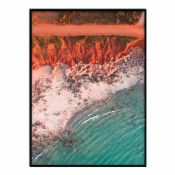Mar - Póster con marco negro - playa rocosa - 30x40