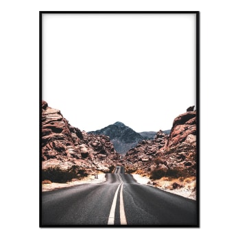 Montaña - Affiche avec cadre noir - Route entre les rochers - 50x70