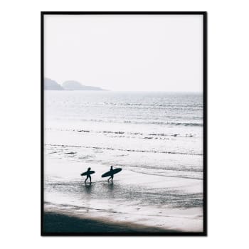Playa - Póster con marco negro - surf al atardecer - 50x70