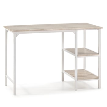 COLON - Mesa de escritorio blanco, 2 estantes, estilo industrial, 110x55x76 cm