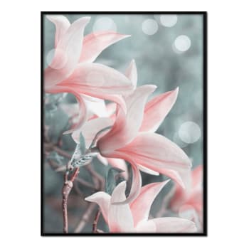 Flores - Affiche avec cadre noir - Lys roses - 30x40