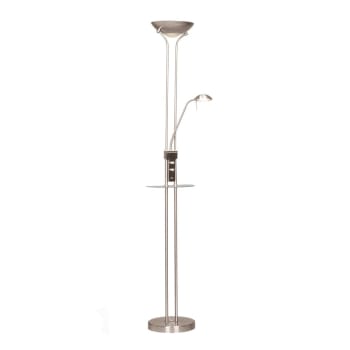 OLIMPIA - Lampadaire LED 18W+5W en métal couleur nickel avec étagère en verre