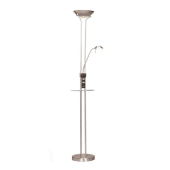 OLIMPIA - Lámpara de pie LED 18W+5W de metal color Níquel con repisa de cristal