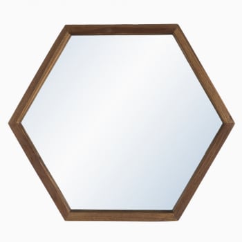 Alida - Espejo hexagonal de madera de teca reciclada marrón de 50x43 cm
