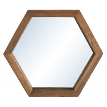 Alida - Espejo hexagonal de madera de teca reciclada de 30x26 cm