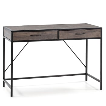 TULUM - Mesa de escritorio negro, 2 cajones, estilo industrial, 110x50x76 cm