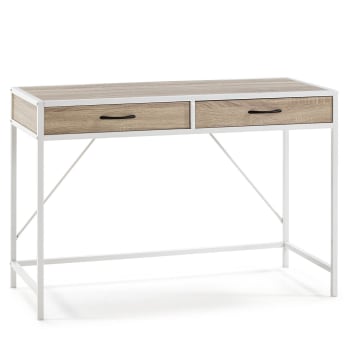 TULUM - Mesa de escritorio blanco, 2 cajones, estilo industrial, 110x50x76 cm