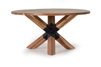 Table à manger en bois d'acacia naturel et pieds en métal noir