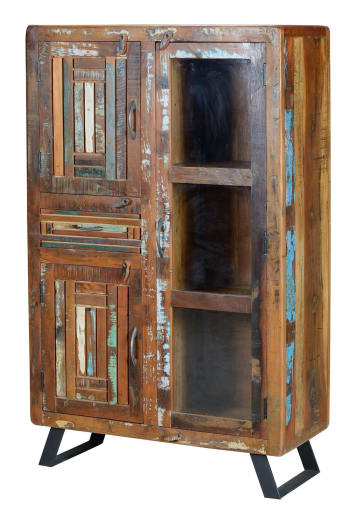 Vitrine mit 2 Türen und 3 Schubladen aus massivem Tannenholz, Glas und  Metall Harvey | Maisons du Monde