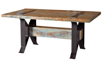 Fridge - Table en bois recyclé et piètement en métal multicolore