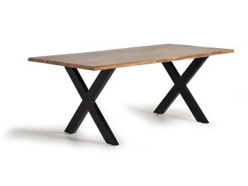 Mesa comedor en madera acacia natural y patas de metal negro
