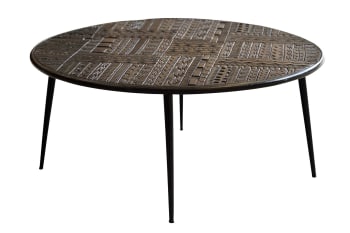 Jeroglifico - Tavolino in massello di mango intagliato e metallo