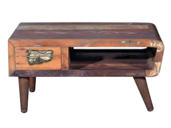 Tavolino in legno riciclato e gambe in metallo colore naturale