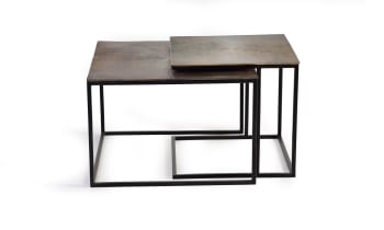 Set de deux tables basses plateau bronze et pieds métal
