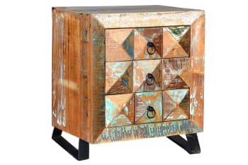 Diamante reciclado - Table de chevet en bois massif recyclé multicolore
