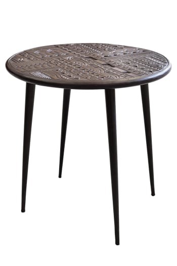 Jeroglifico - Table basse en bois de manguier et pieds en métal noyer foncé