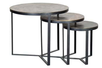 Set de 3 tables plateau bronze et piètement métal