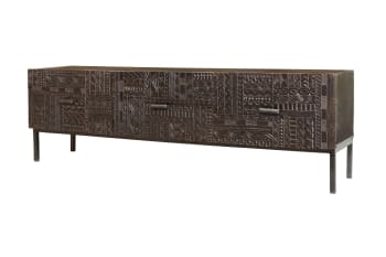 Jeroglifico - Mueble tv en madera de mango y patas de metal nogal oscuro