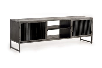 Factory - Mueble tv en madera de mango y patas de metal negro y gris
