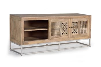 Style - Mueble tv en madera de mango y patas de metal color natural