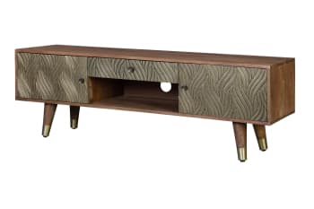 Savana - Mueble tv en madera de mango y bronce color marrón